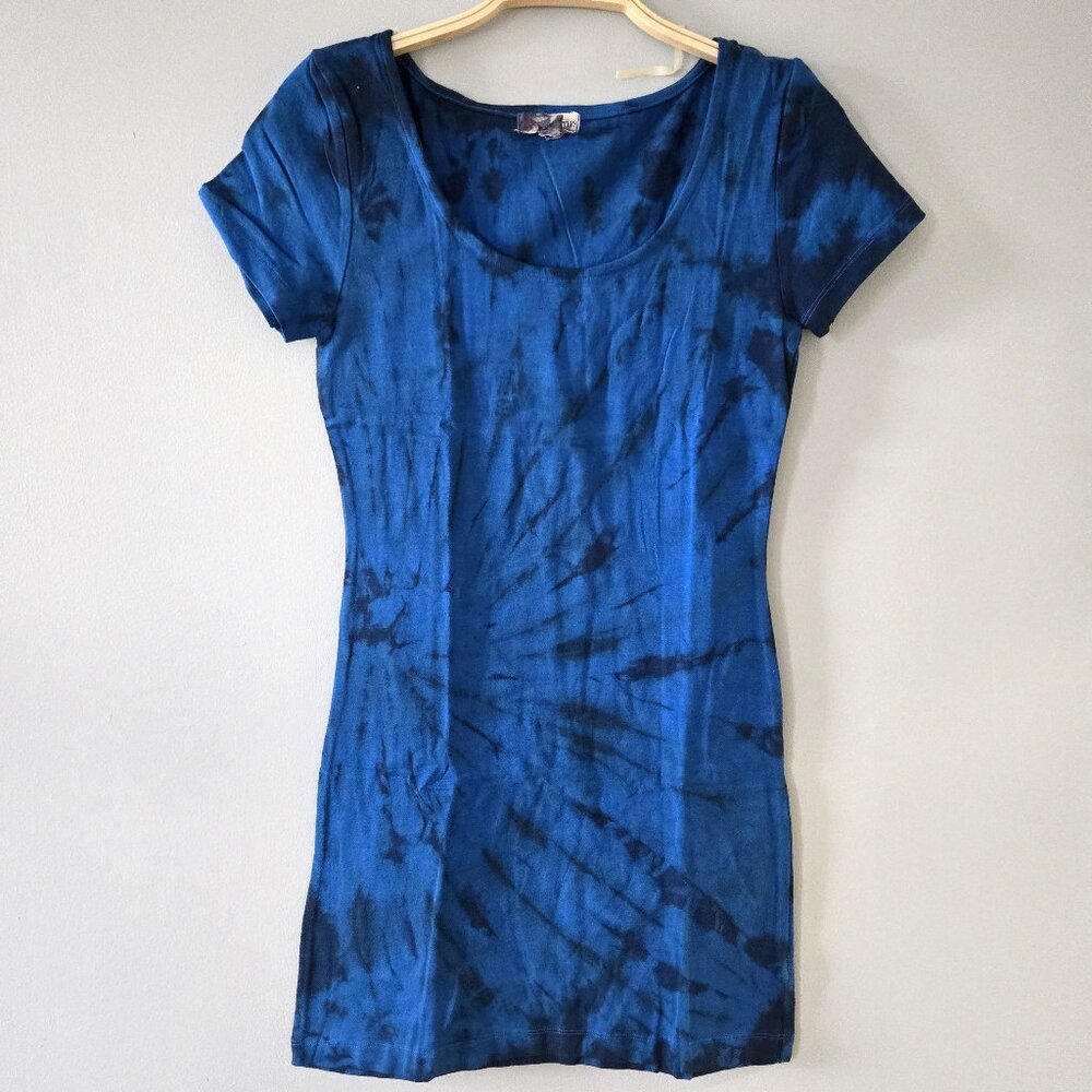 Celestial Starburst Blue & Black Tie Dye Mini Dress / Tunic (Medium) NWOT
